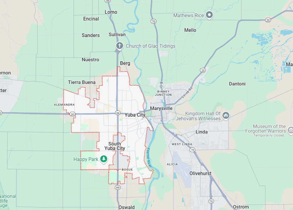 Map of Yuba City, California